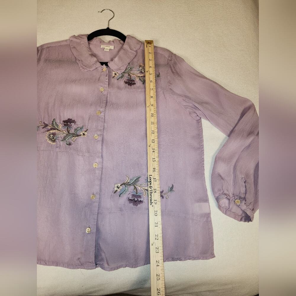 J. Jill Top Womens M Embroidered Long Sleeve Button Down light Purple fairycore - Picture 4 of 9